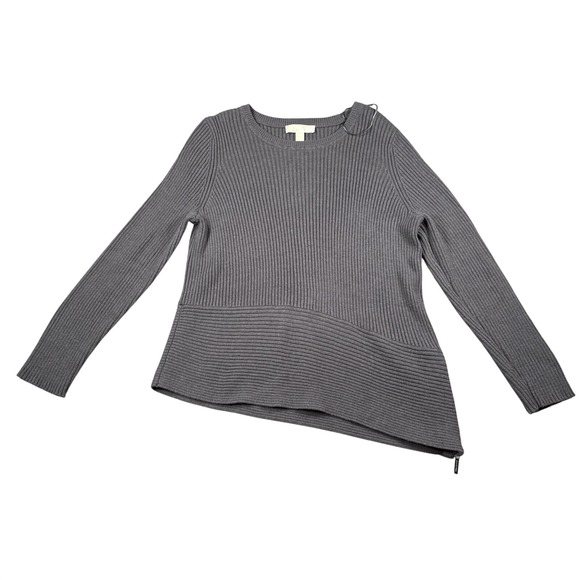 Michael Kors Sweaters - Michael Kors Womens Crewneck Sweater XL Gray Ribbed Asymmetrical Side Zipper